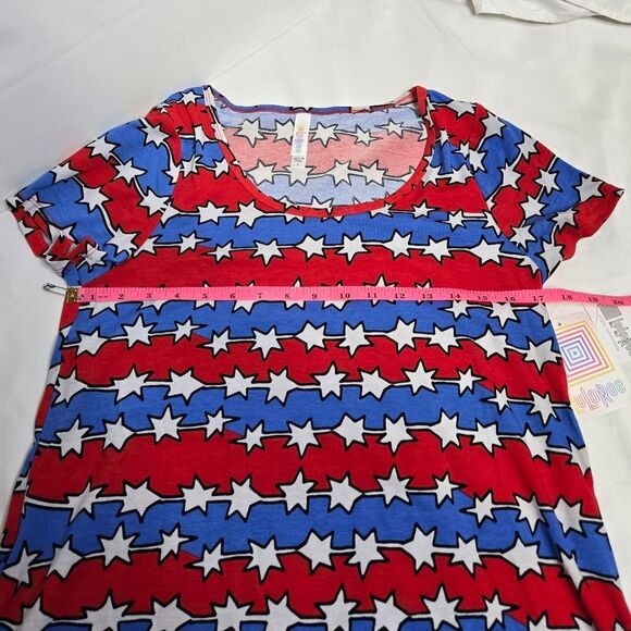 NEW LulaRoe Irma red white and blue stars 4th of July short sleeve tee shirt S - Picture 7 of 8